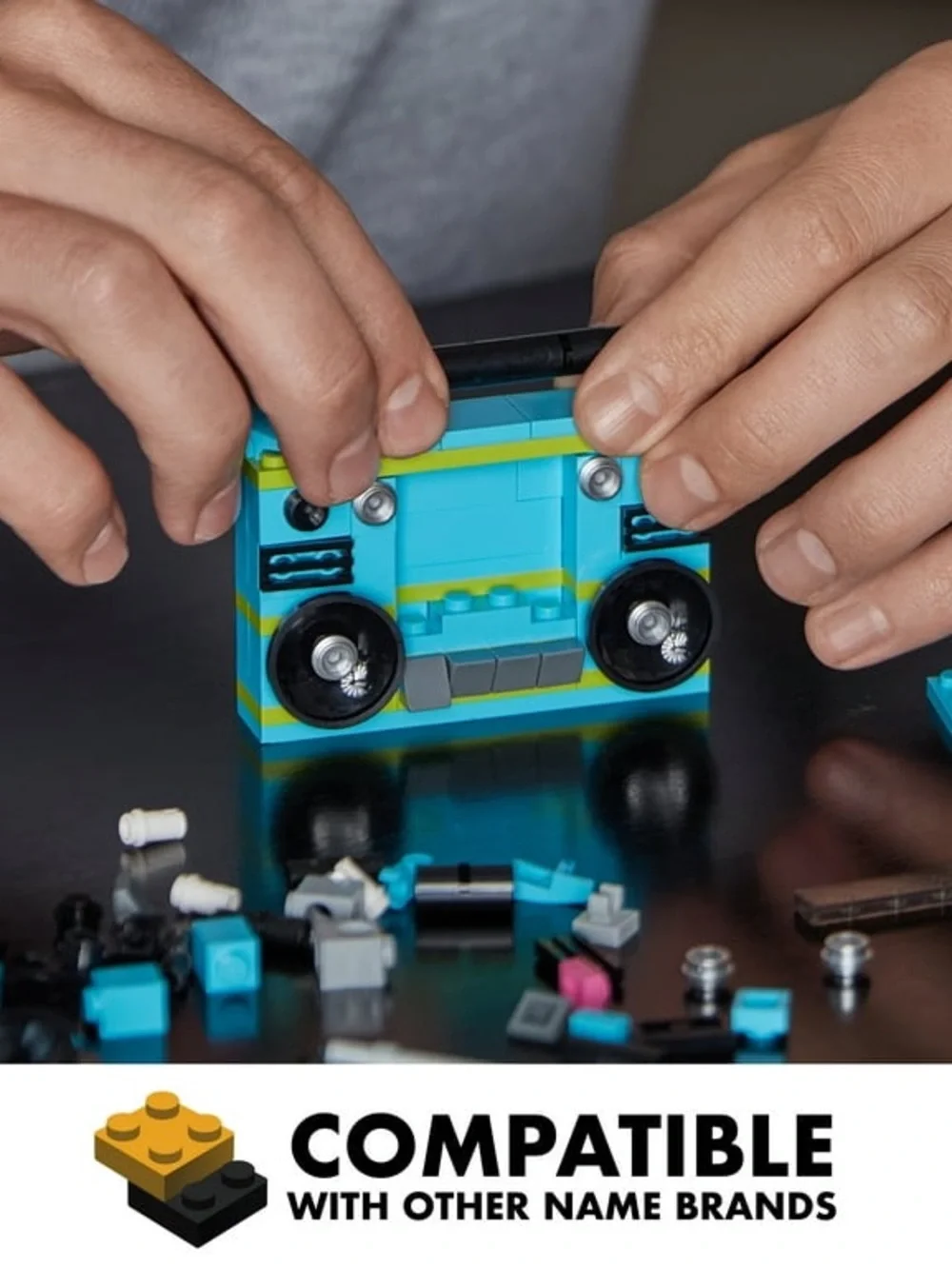 MTV Retro Boom Box Brick Set - Blue, Black & Pink Accents - 96 Piece Puzzle